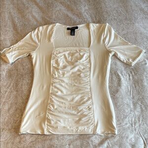 WHBM - White Ruched Square-Neck Short Sleeve Top